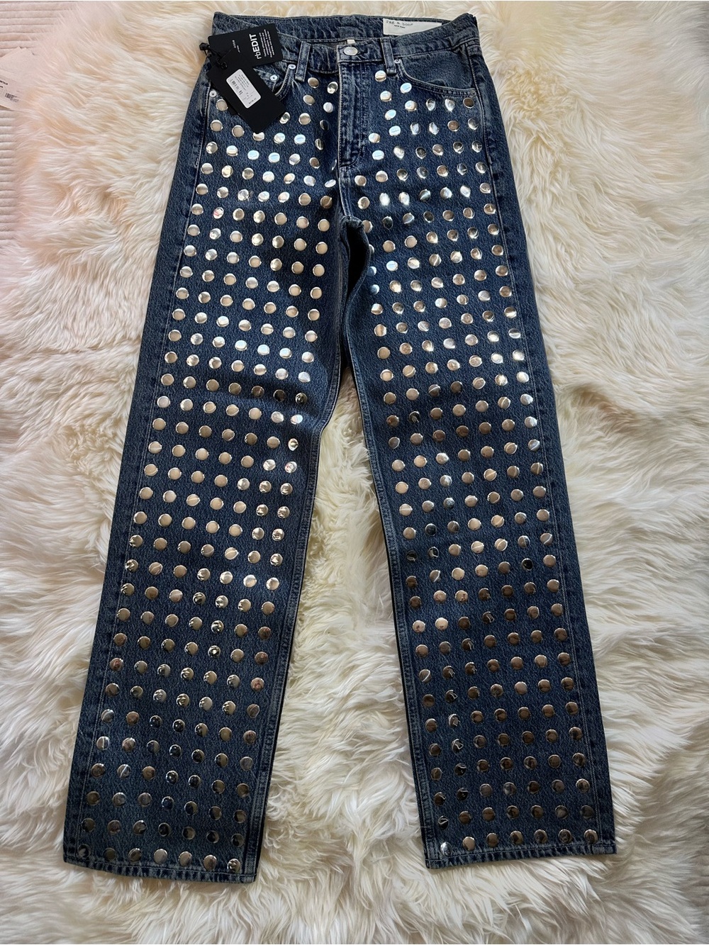 Rag & Bone The Shea High-Rise Relaxed Straight Studded Jeans - Picture 5 of 16